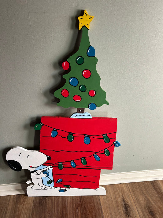 Snoopy Christmas with Christmas tree Yard Art | Holiday Outdoor Decoration