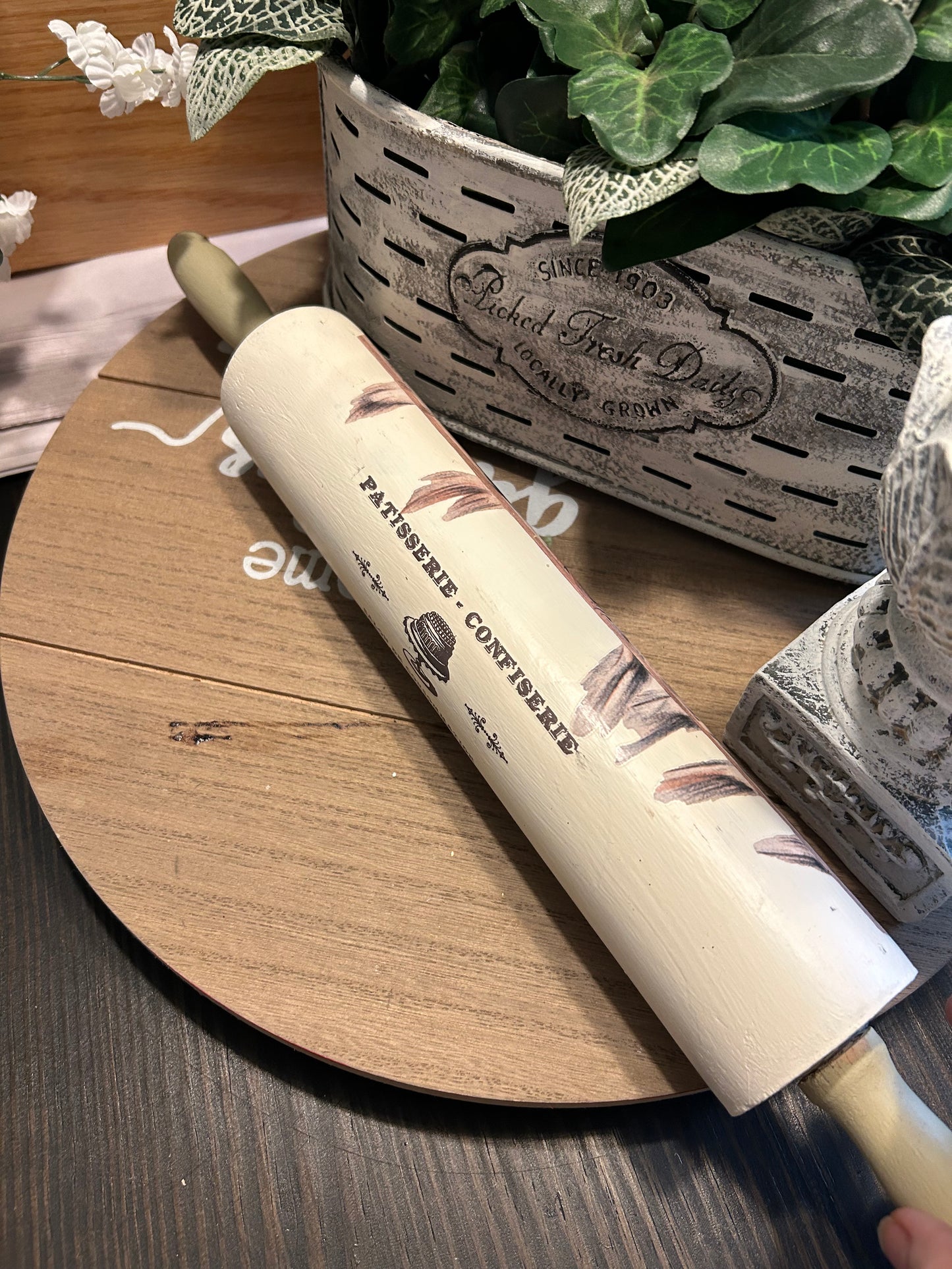 Rolling pin Birds on branch
