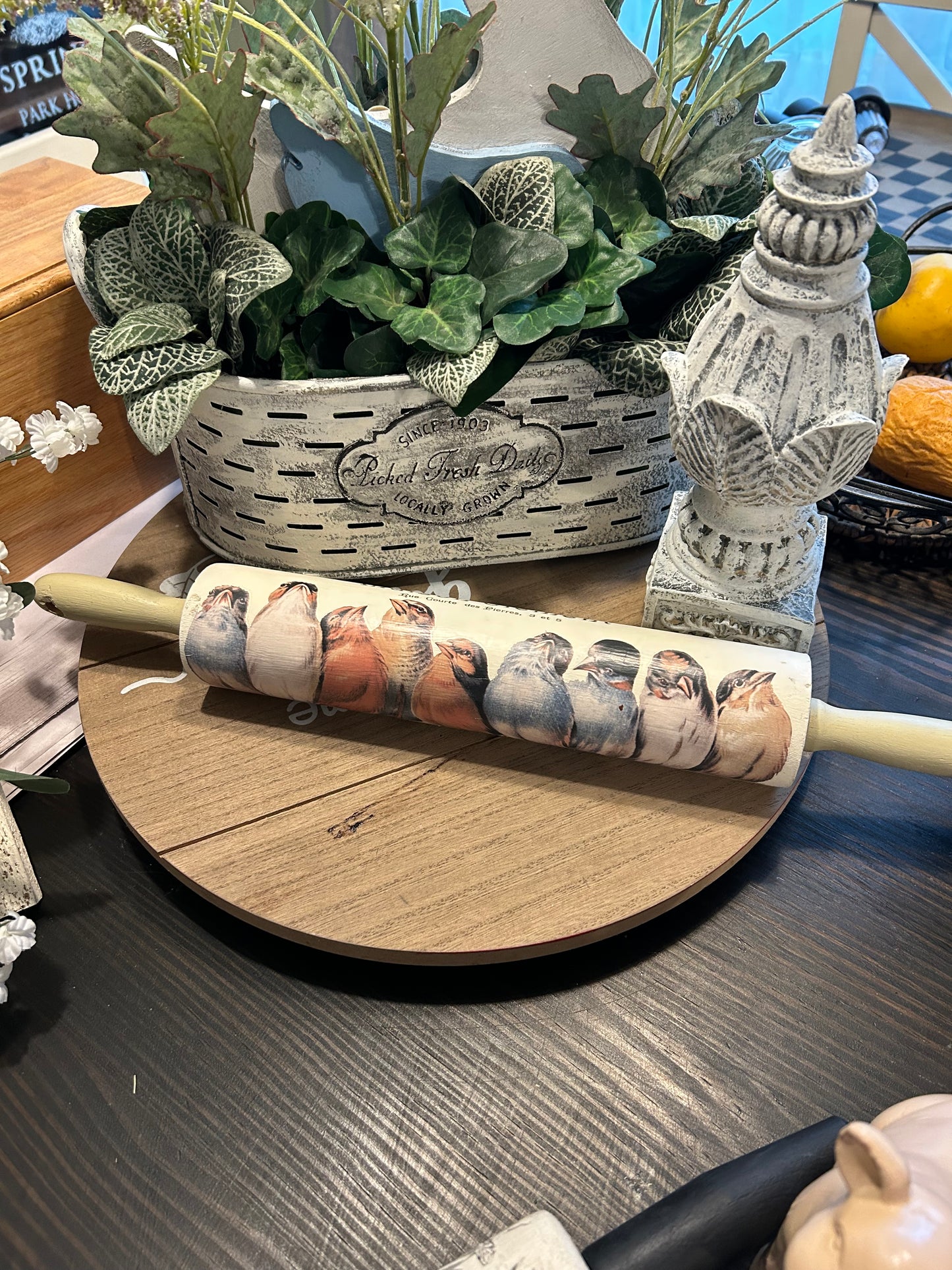Rolling pin Birds on branch