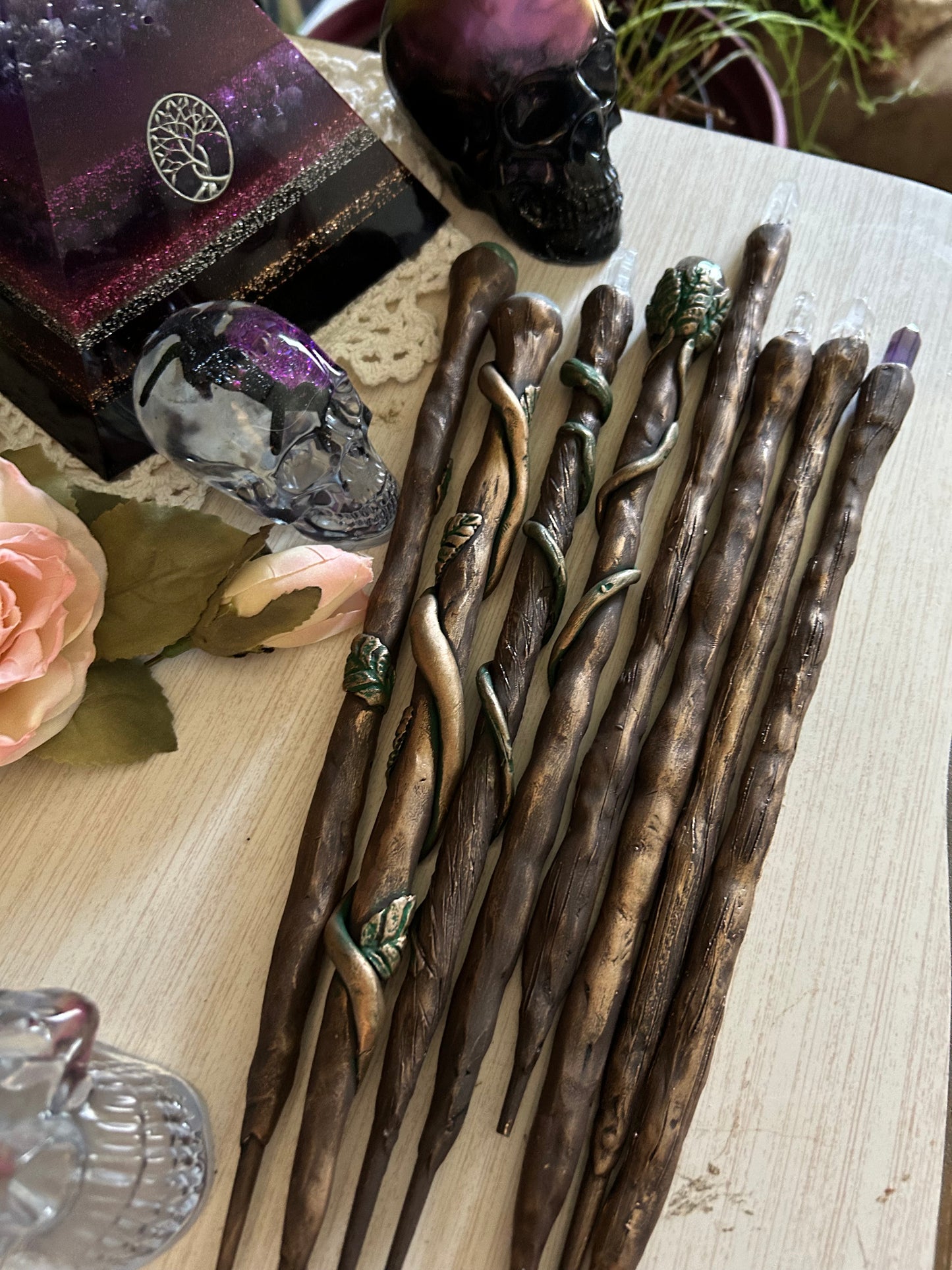 Custom wands party prop natural stones