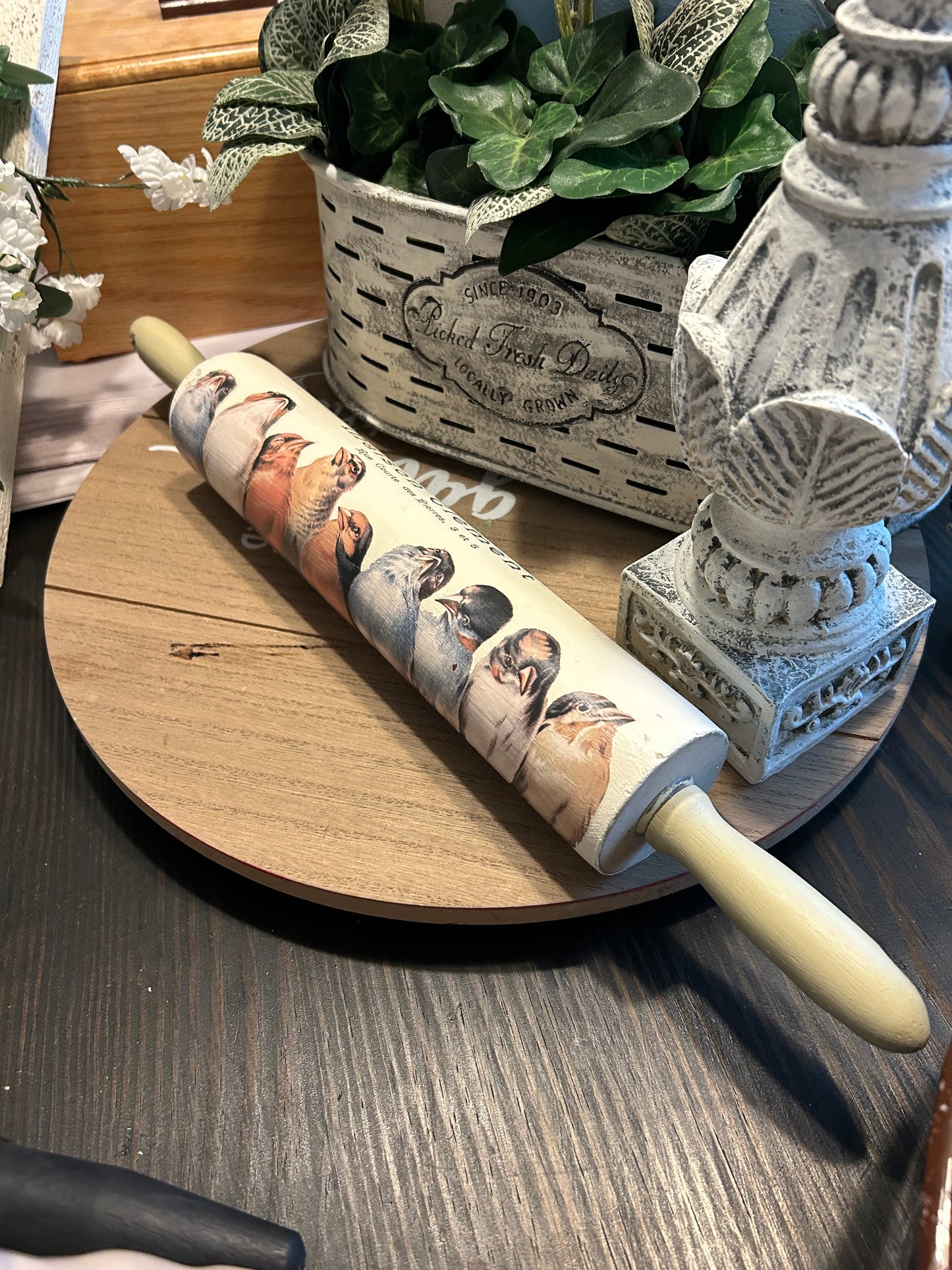 Rolling pin Birds on branch