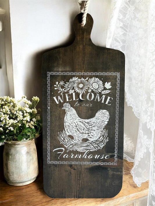 Rustic Farmhouse welcome Hen cutting boards