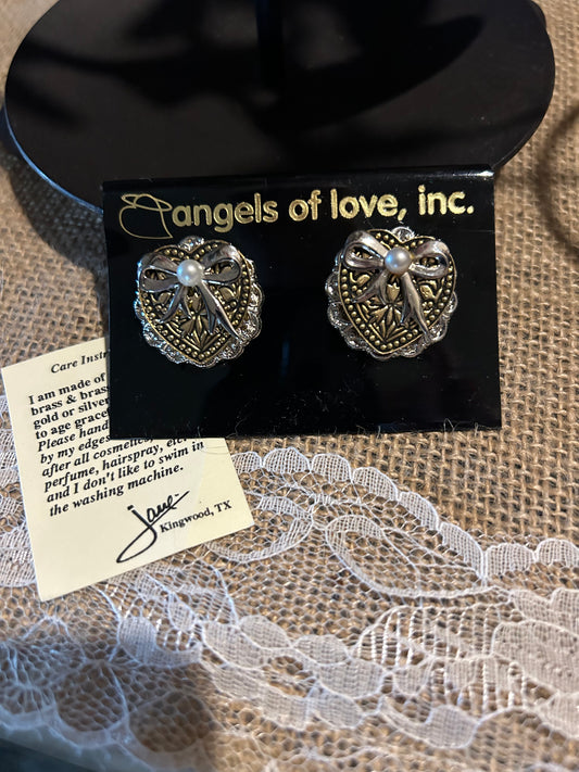 Angels of Love Earrings ~ Hearts with Bows Vintage