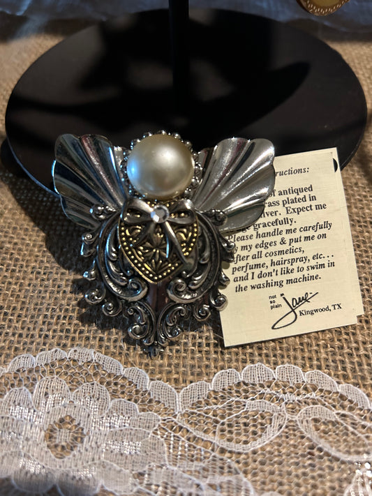 Vintage  JANE 1995-AOL  Signed Two Tone Large ANGEL Brooch, Pin
