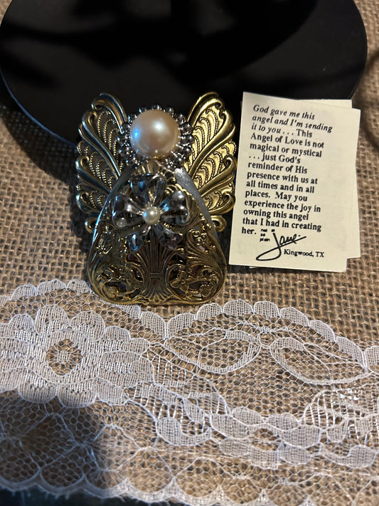 Angels of love Inc. Jane Davis Brooch Angel of Love Faux Pearl and made of antique brass and brass plated, gold and silver Pin
