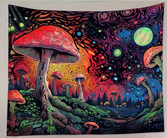 Mushroom Tapestry Moon Stars Colorful Plant Tapestry for Bedroom Aesthetic Fantasy Forest