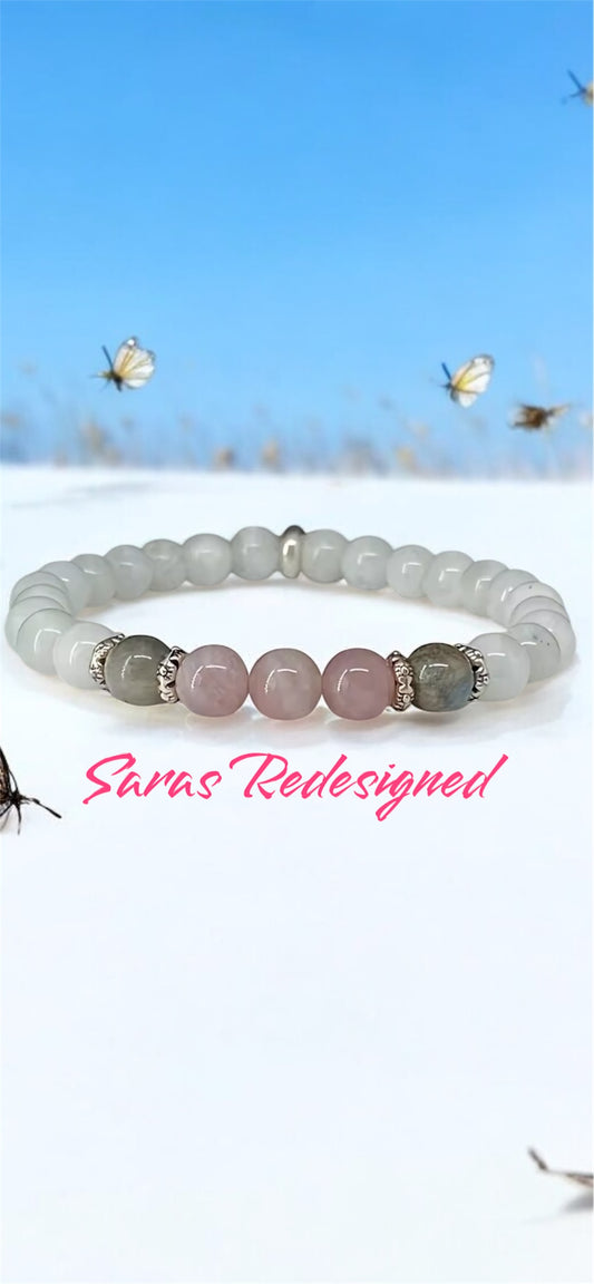 Moonstone, Labradorite and Rose Quartz Bracelet Calm, Spiritual, New Beginnings, Positive Energy, Protection