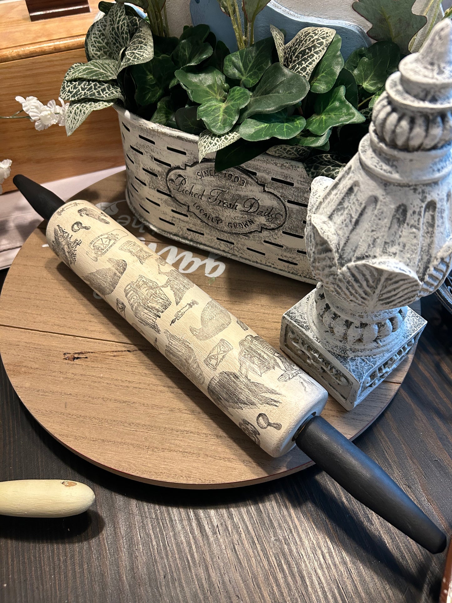 Rolling pin Gothic Black birds crow decor