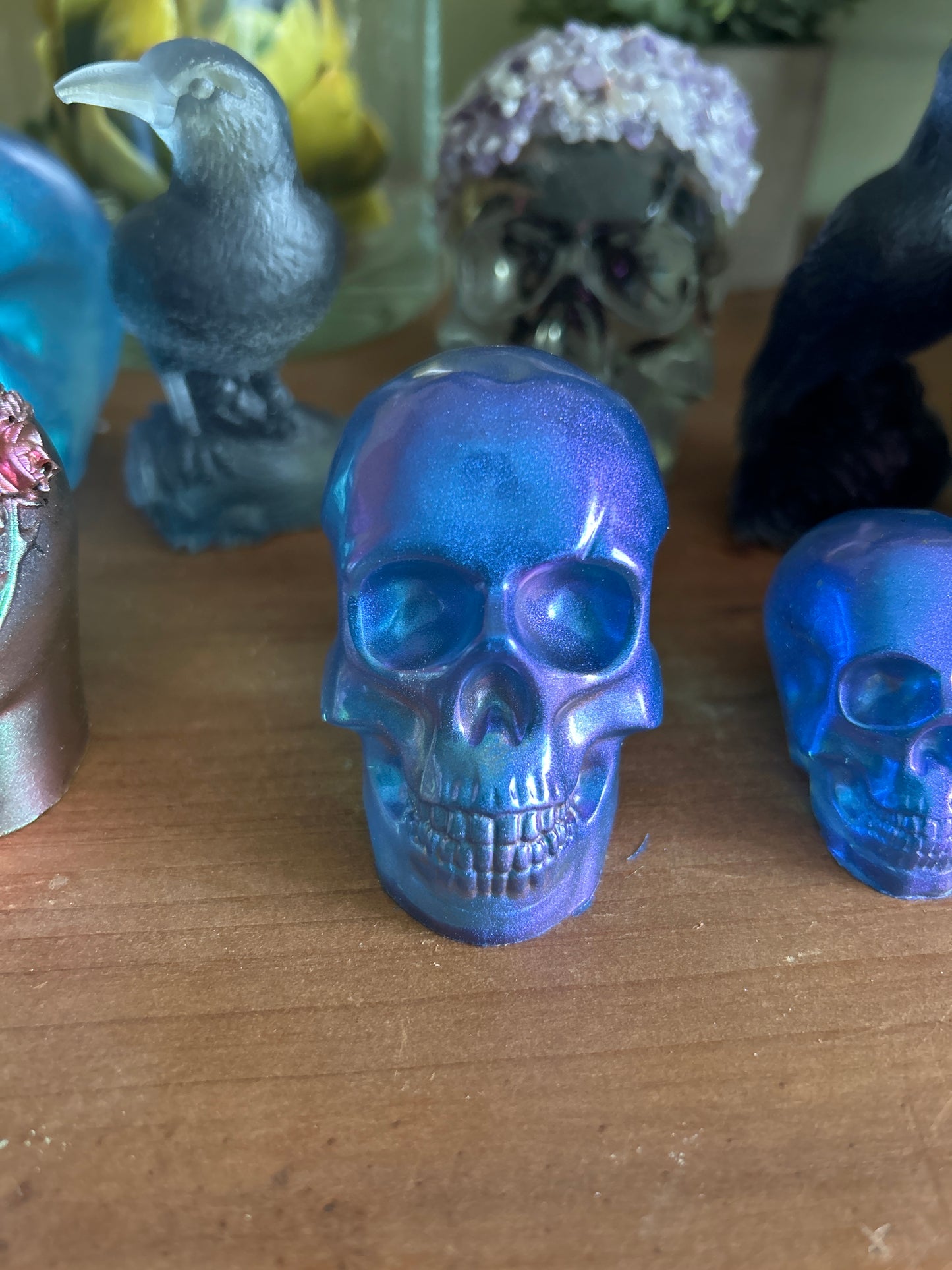 Resin skull medium metallic teal blue