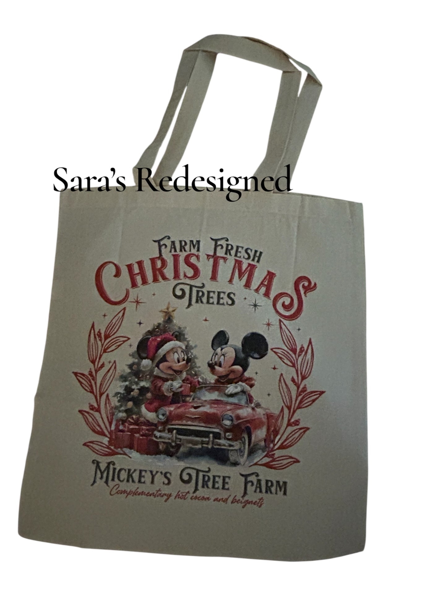 Mickeys tree farm tote bag