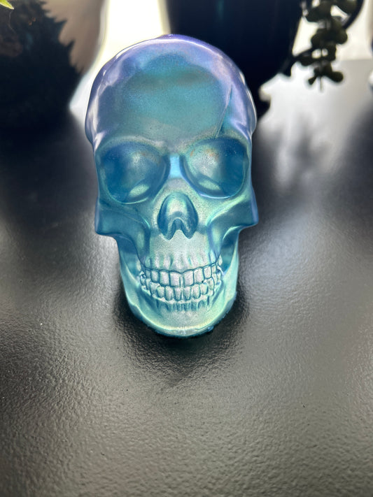 Skull blue metallic teal color resin