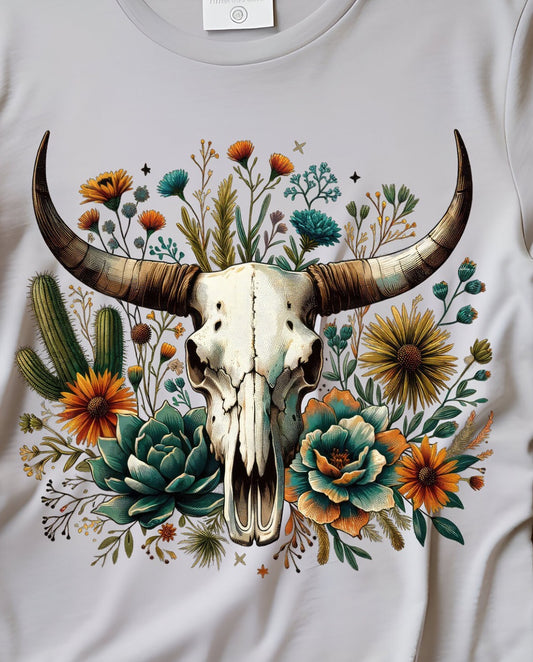 Succulents, skull with horns t shirt