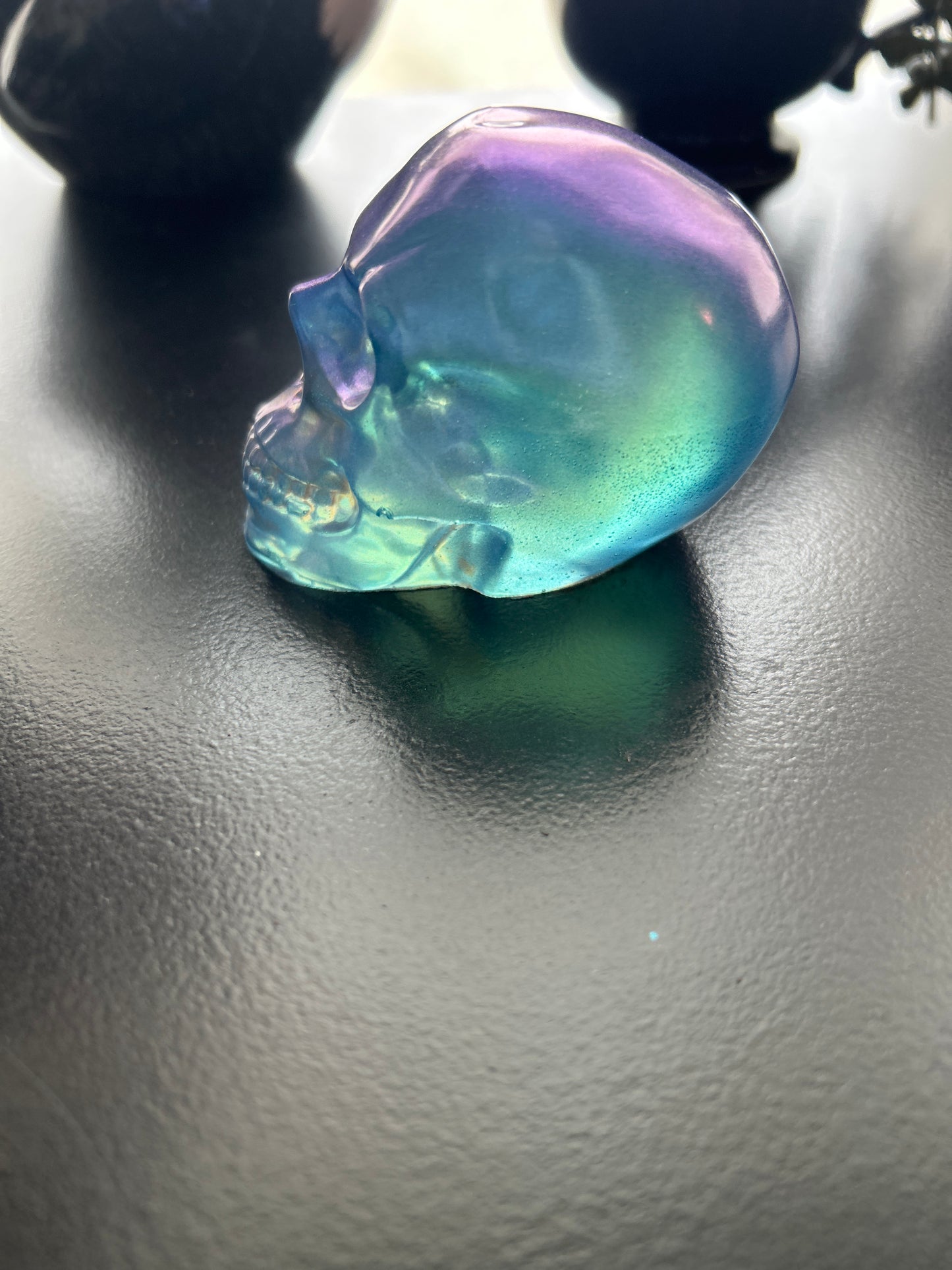 Resin skull medium metallic teal blue