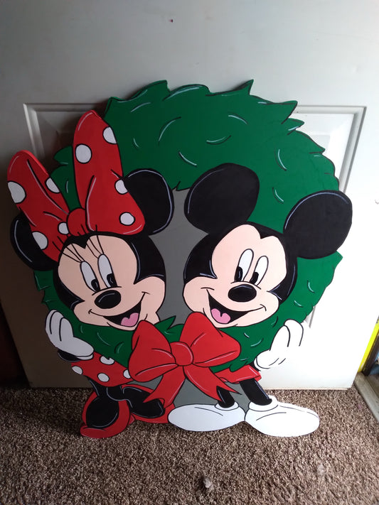 Minnie and Mickey Christmas wreath yard door or door hanger