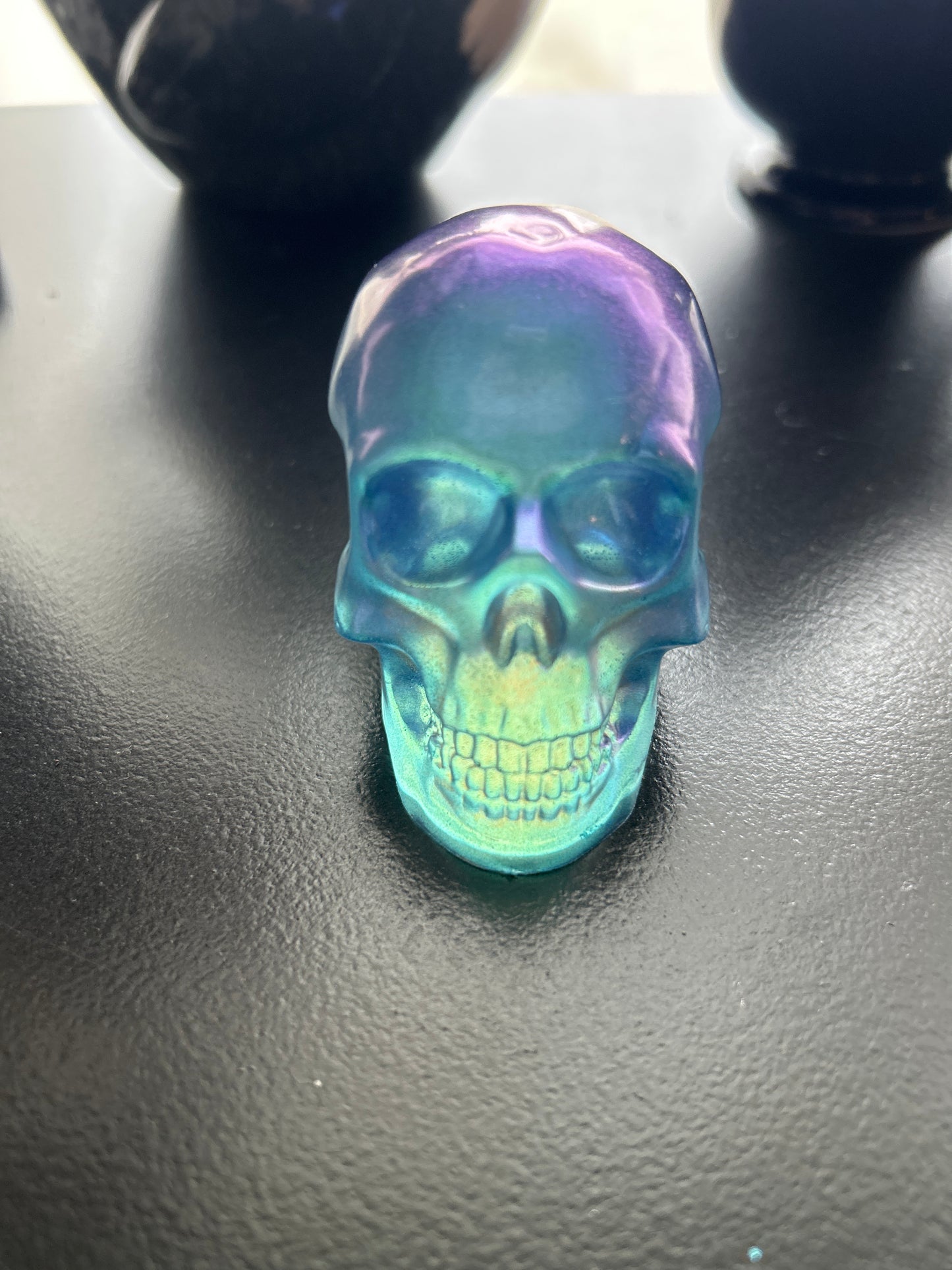 Resin skull medium metallic teal blue