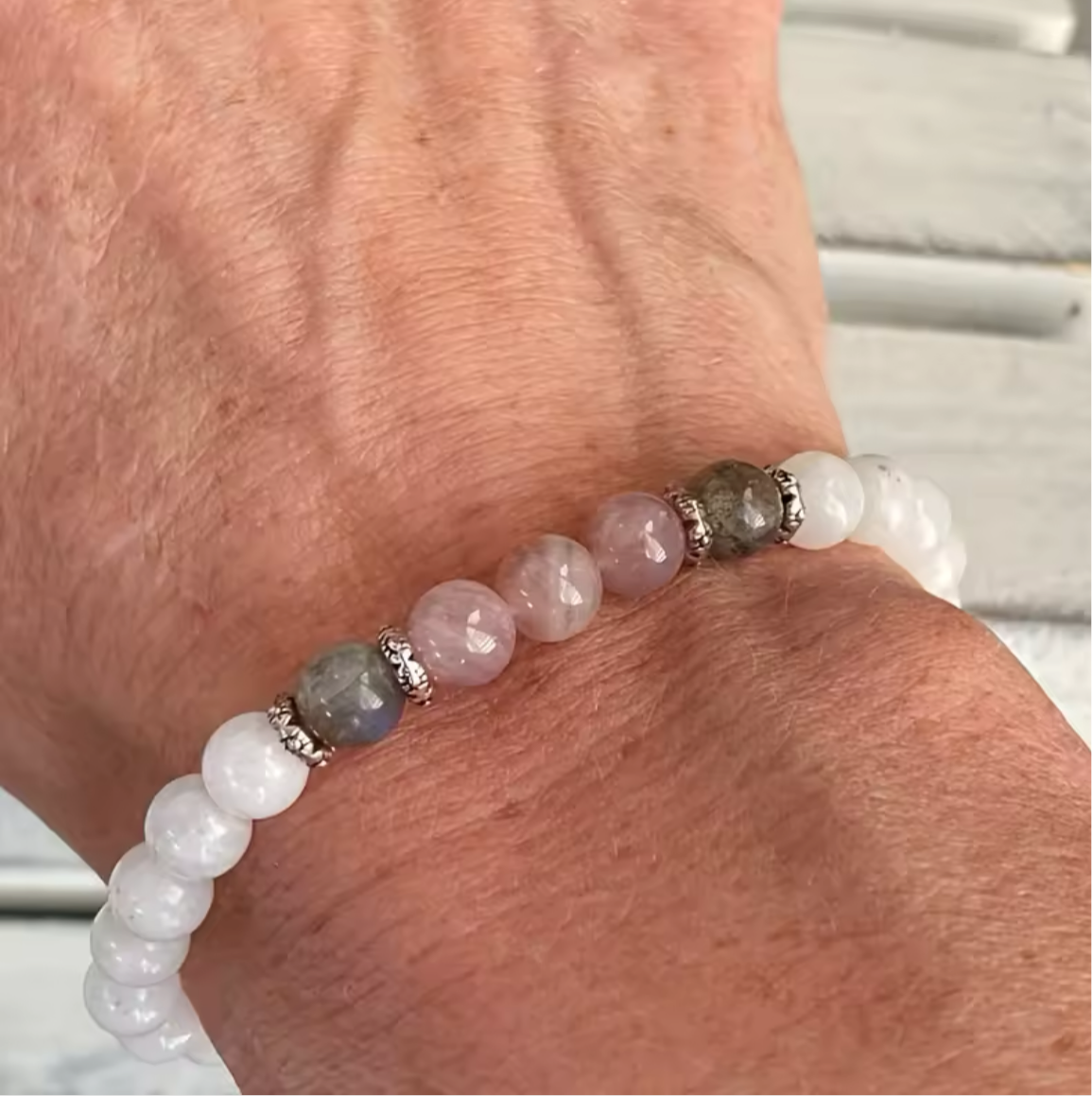 Moonstone, Labradorite and Rose Quartz Bracelet Calm, Spiritual, New Beginnings, Positive Energy, Protection