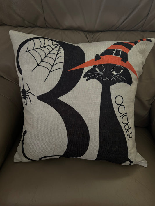 Halloween pillow October 13 Black cat witch