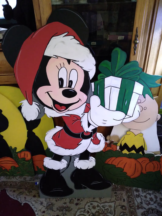 Mickey Santa holding present Christmas yard, art