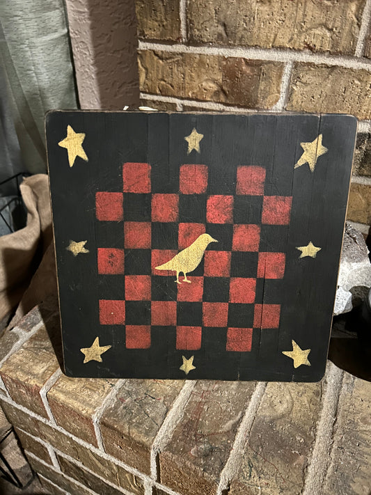 Primitive, black, red checkerboard home decor