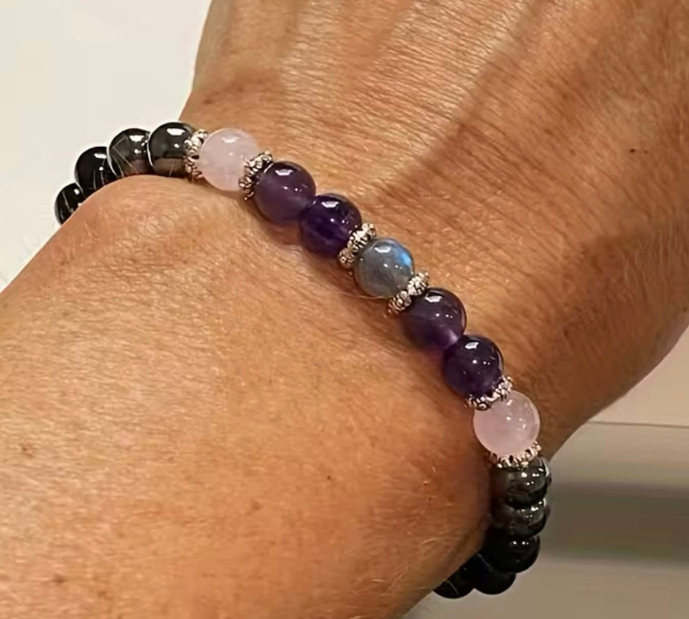 Empath Protection Bracelet Black Tourmaline Hematite Rose Quartz Amethyst and Labradorite