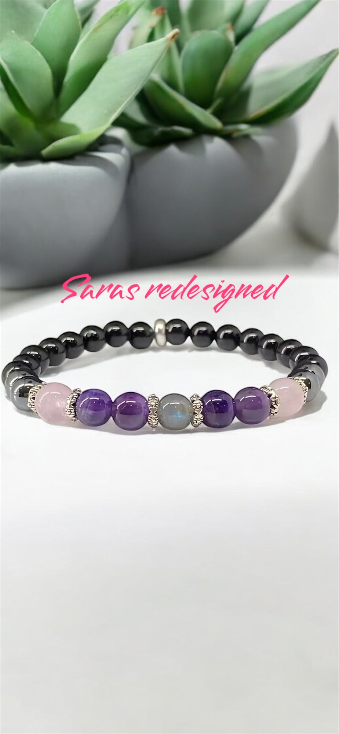 Empath Protection Bracelet Black Tourmaline Hematite Rose Quartz Amethyst and Labradorite