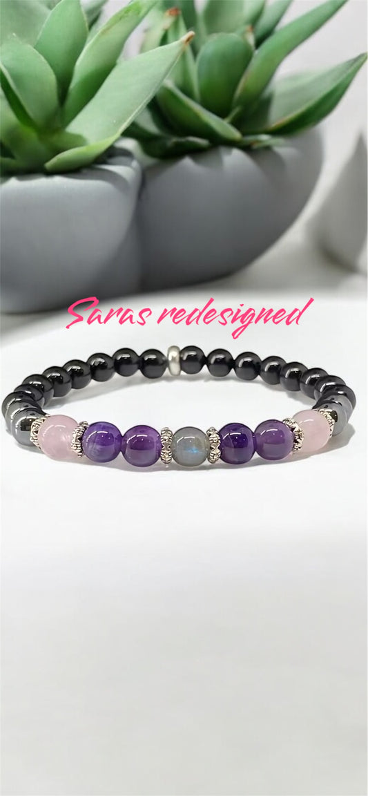 Empath Protection Bracelet Black Tourmaline Hematite Rose Quartz Amethyst and Labradorite