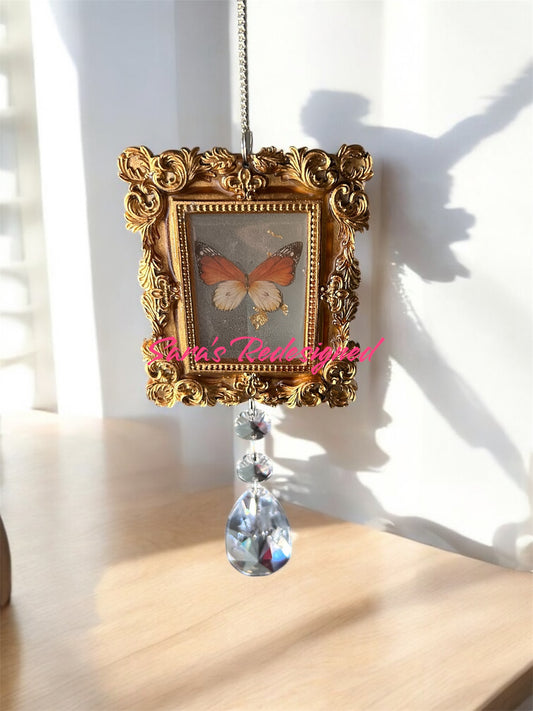 Antique picture frame style butterfly, large suncatcher square