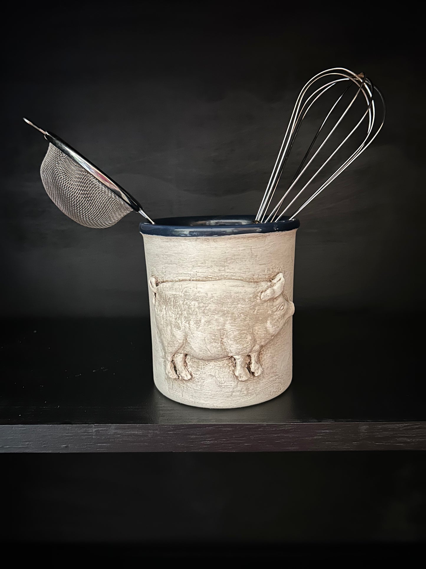 Farmhouse pig utensils crock