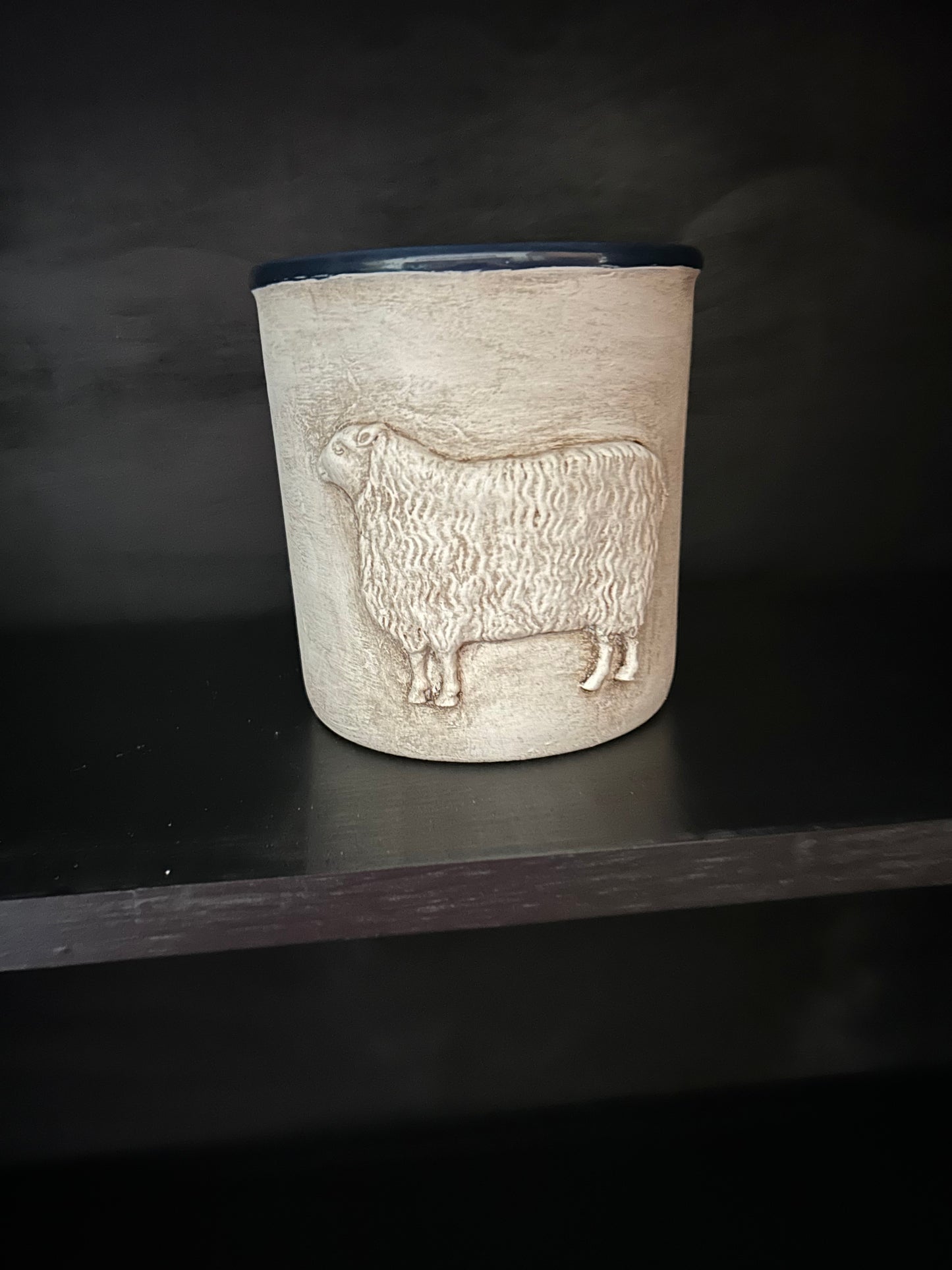 Farmhouse sheep utensils crock small