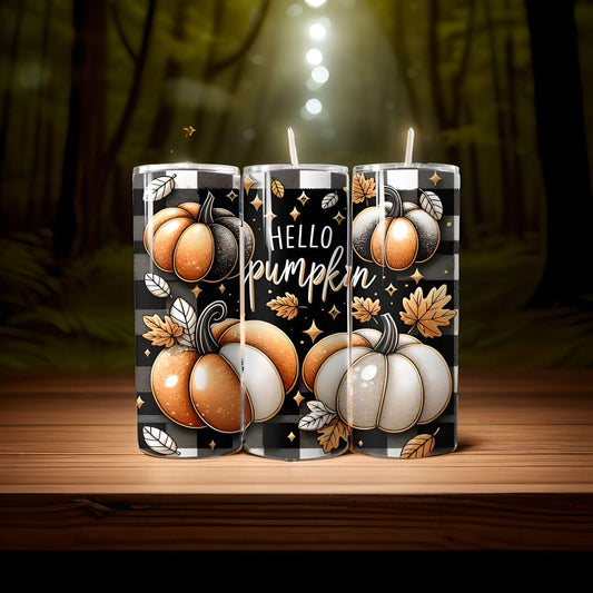 Halloween 20 ounce skinny Tumbler hello pumpkin