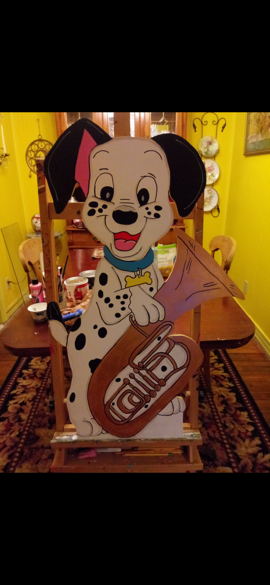 101 Dalmatian puppy with a tuba Christmas display