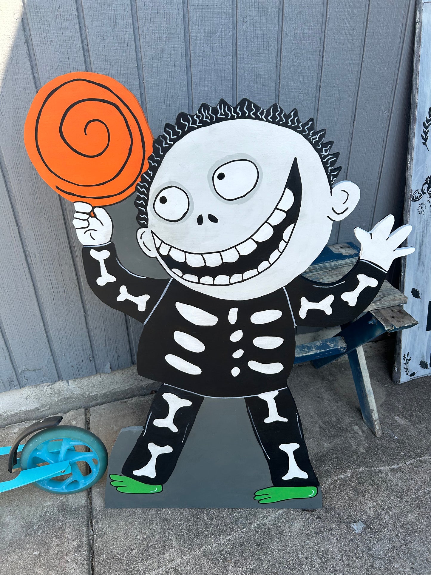 Nightmare before Christmas kid barrel, holding lollipop yard display