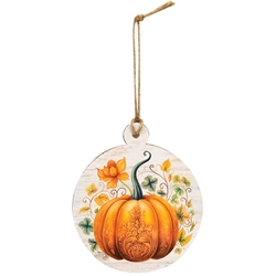 Floral Pumpkin Round Wooden Ornament. Set of 3